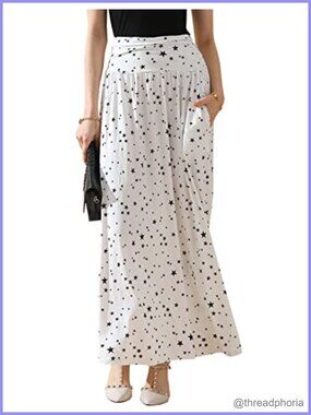 High Waisted A-Line Maxi Skirt with Pockets Flare Long